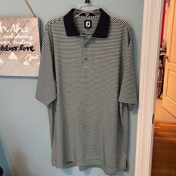 FootJoy FJ Green Navy Striped Golf Polo Shirt 88% Polyester 12% Spandex - L - Picture 4 of 7